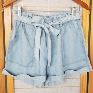 Aerie Chambray Shorts Belted Bow Pockets Paperbag Waist Cuffed Small NWT
